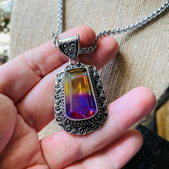 Sterling Purple/Yellow Tourmaline Necklace - Picture 3 of 4